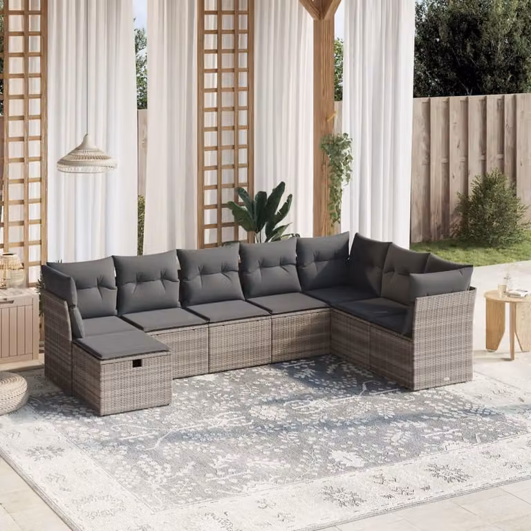 vidaXL Set Divano da Giardino a L con Cuscini Grigio Chiaro in Polyrattan e Acciaio