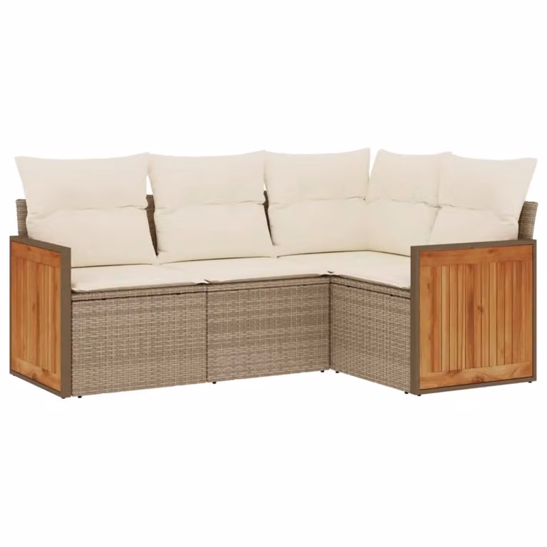 Set Divano da Giardino 4 pz con Cuscini Beige in Polyrattan