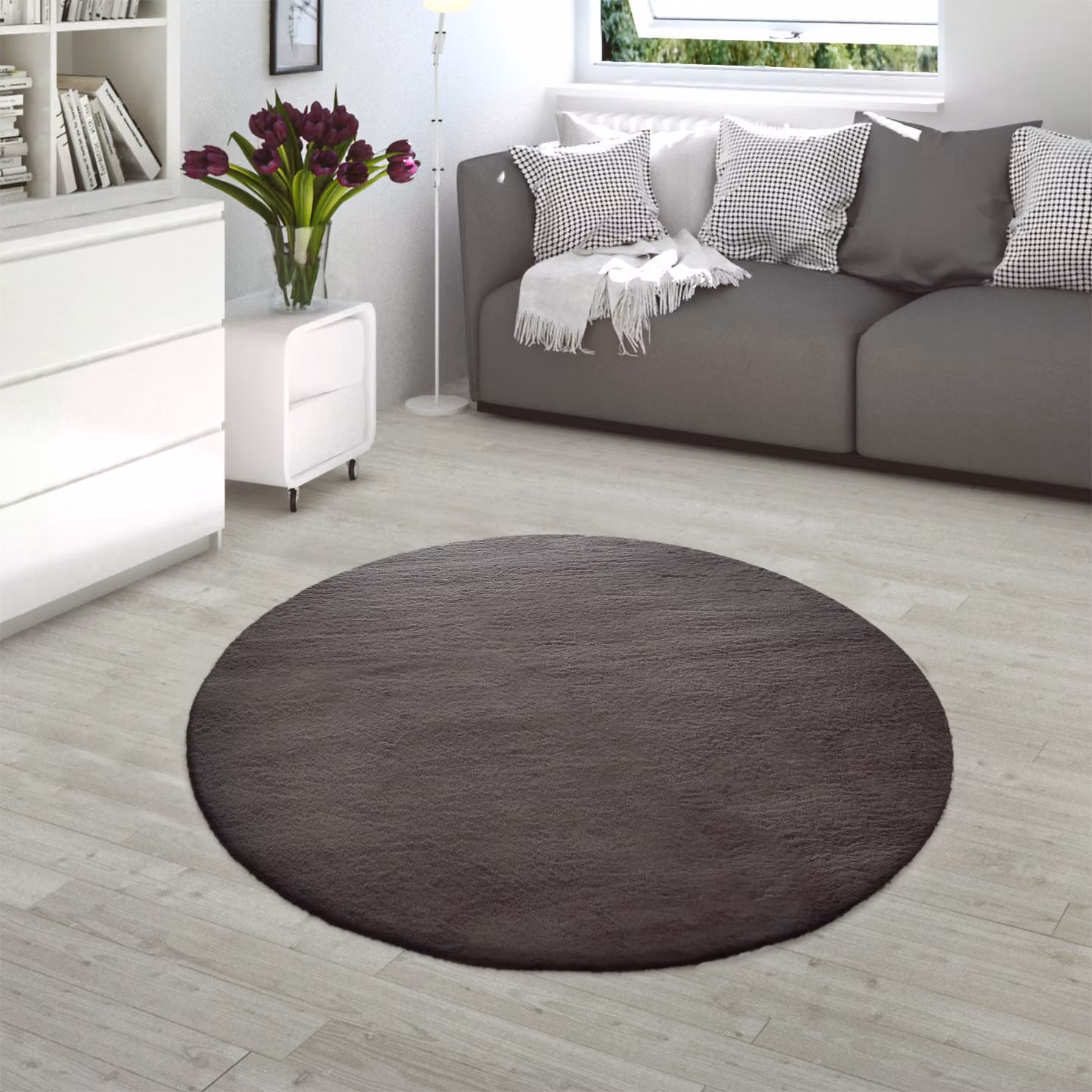 Tappeto rotondo in ecopelliccia Fluffy colore carbone diametro: 200 cm – 2