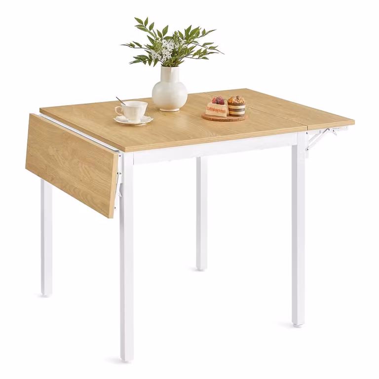Tavolo da Pranzo Estensibile per 2-4 Persone, Rovere Naturale + Bianco Nuvola