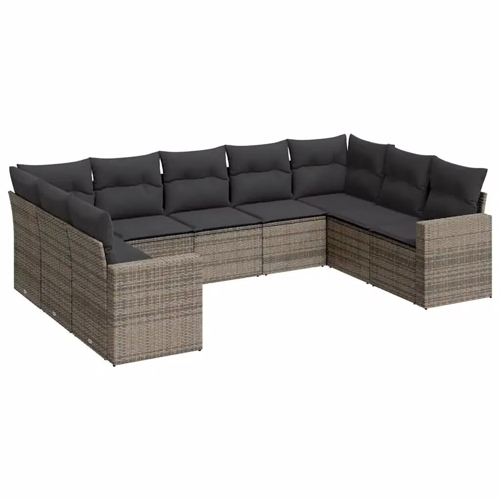 vidaXL Set Divano da Giardino 9 pz a forma di U in Polyrattan Grigio con Cuscini Imbottiti e Coperture Rimosse – 2