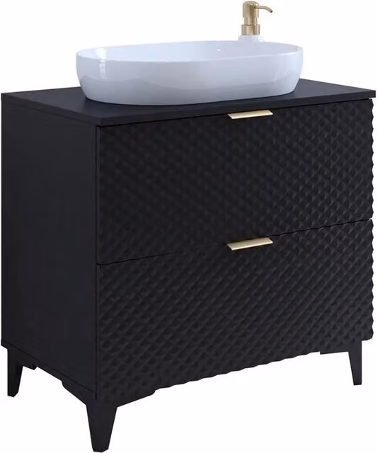 Mobile sottolavabo da bagno Meublorama collezione CHIC con 2 cassetti, nero e dorato, larghezza: 80 cm