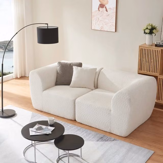 Divano Componibile Modulare a 2 Posti Serie Hurvas en.casa Bianco Crema L/P/H: 216 x 76 x 108 cm