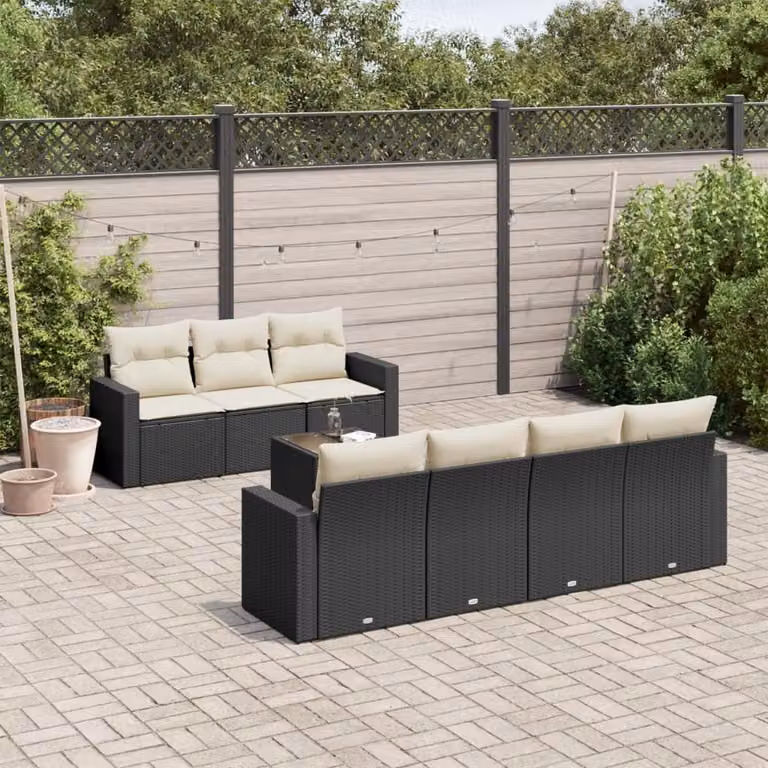 Maison Exclusive - Set da giardino 8 pezzi con cuscini in polyrattan nero