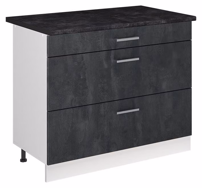 Mobiletto base per cucina Vicco R-Line Calce nera/Bianco 100 cm piano di lavoro Antracite, Model 71524