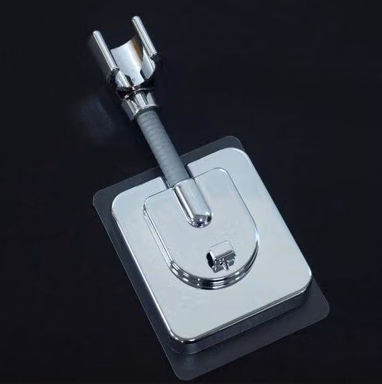 Supporto regolabile per soffione doccia da parete, con adesivo resistente, accessorio da bagno.