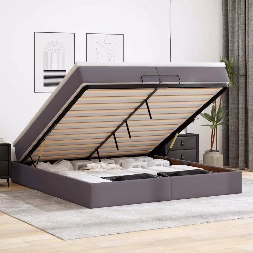 Struttura Letto con Contenitore a Sollevamento vidaXL in Similpelle Grigio e Bianco L: 200 cm, P: 200 cm, H: 280 cm – 1