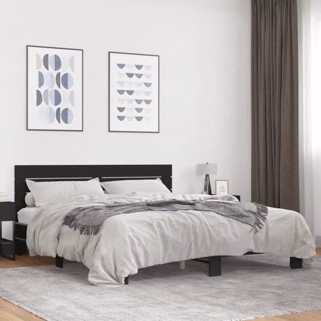 Letto Giroletto Nero vidaXL in Legno e Metallo L: 200 cm x P: 200 cm
