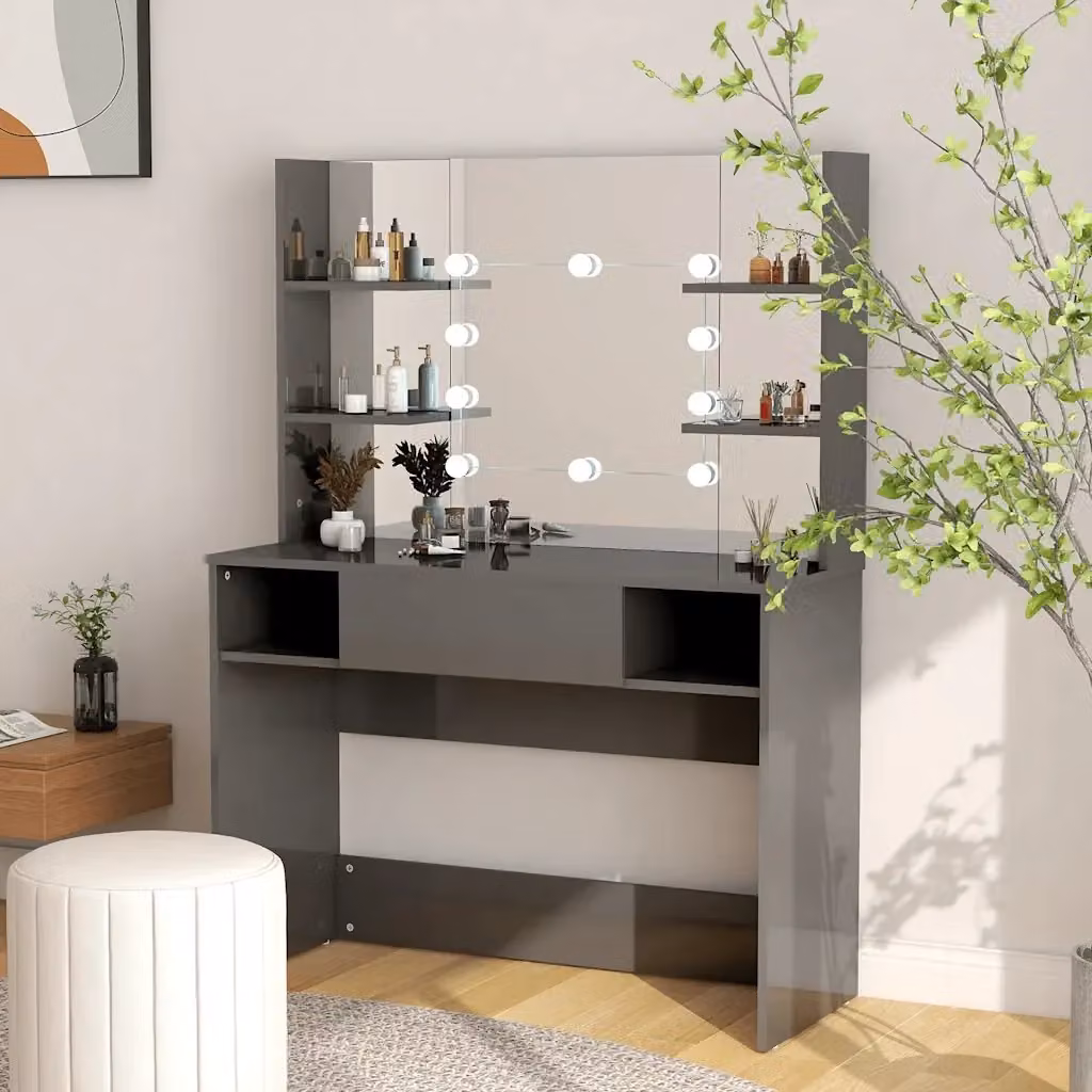 Toeletta moderna con luci LED Hollywood in MDF grigio lucido L/P/H: 100 x 40 x 135 cm – 2
