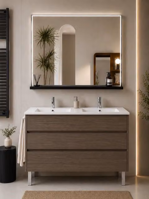 Mobile bagno con lavabo ORIGENBATH IMPERIA senza specchio 120x45 cm doppio lavabo frassino tea