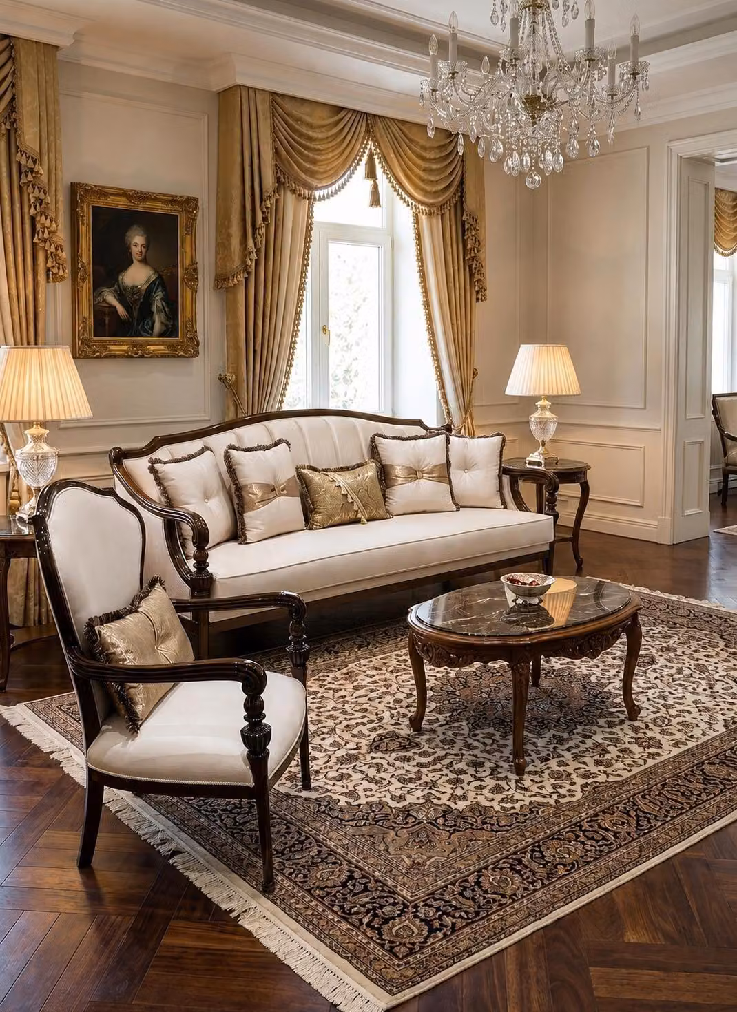 Divano, poltrona, beige, stile moderno, soggiorno, design elegante