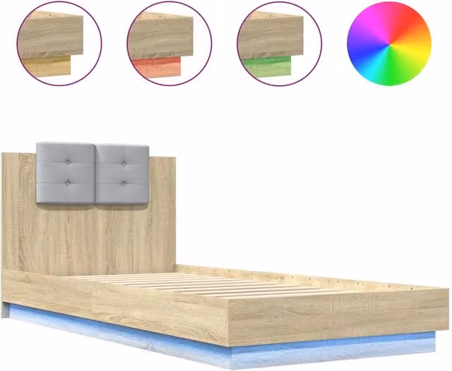 Letto singolo moderno DESIGN IN con testiera, illuminazione LED sottostante e porta di ricarica USB, Rovere Sonoma, L: 100 cm, P: 200 cm