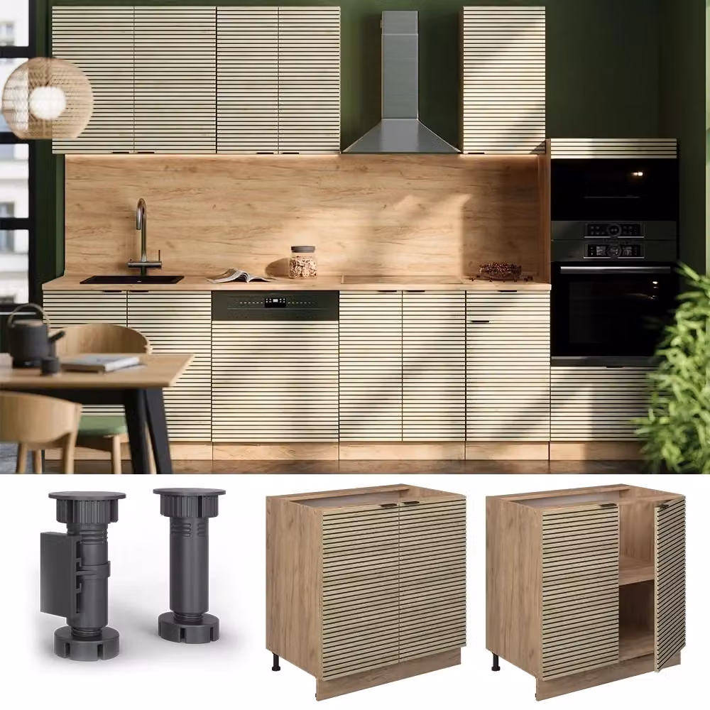 Mobiletto base cucina Vicco Fame-Line in rovere dorato con ripiani interni, L: 80 cm, H: 82 cm, P: 51,6 cm – 2