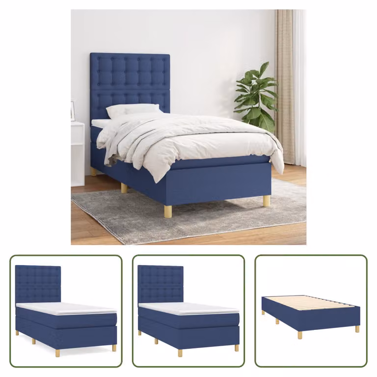 The Living Store Letto a molle con materasso Blu 80x200 cm in tessuto