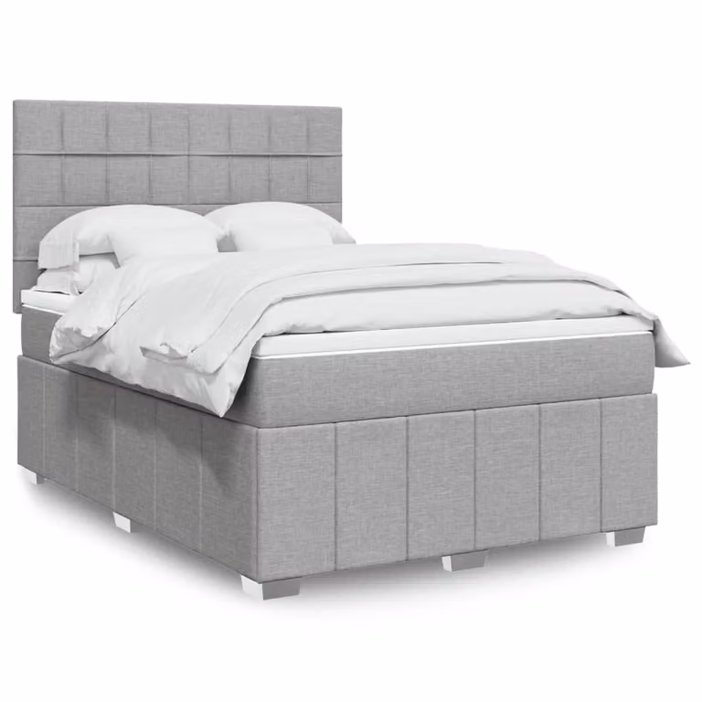 vidaXL Giroletto a Molle con Materasso Ibrido in Tessuto Grigio e Bianco L/P/H: 160 x 200 cm
