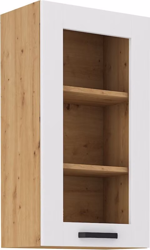 Armadietto alto vetrato LAILI - larghezza 40 cm, bianco / rovere artisan