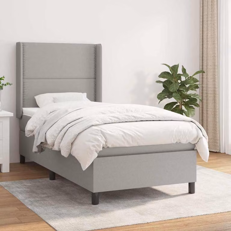 vidaXL Giroletto a Molle con Materasso Ibrido in Tessuto Grigio e Bianco L/P/H: 190 x 90 x 128 cm