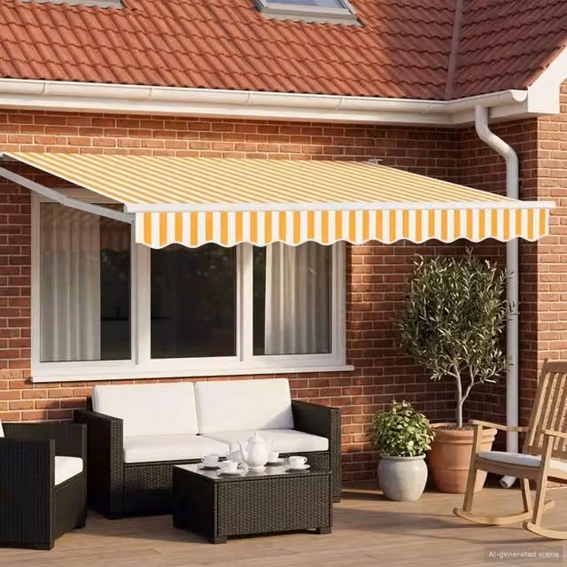 Tenda retrattile-Tenda parasole per balcone Giallo e Bianco 3,5 x 2 m 977133