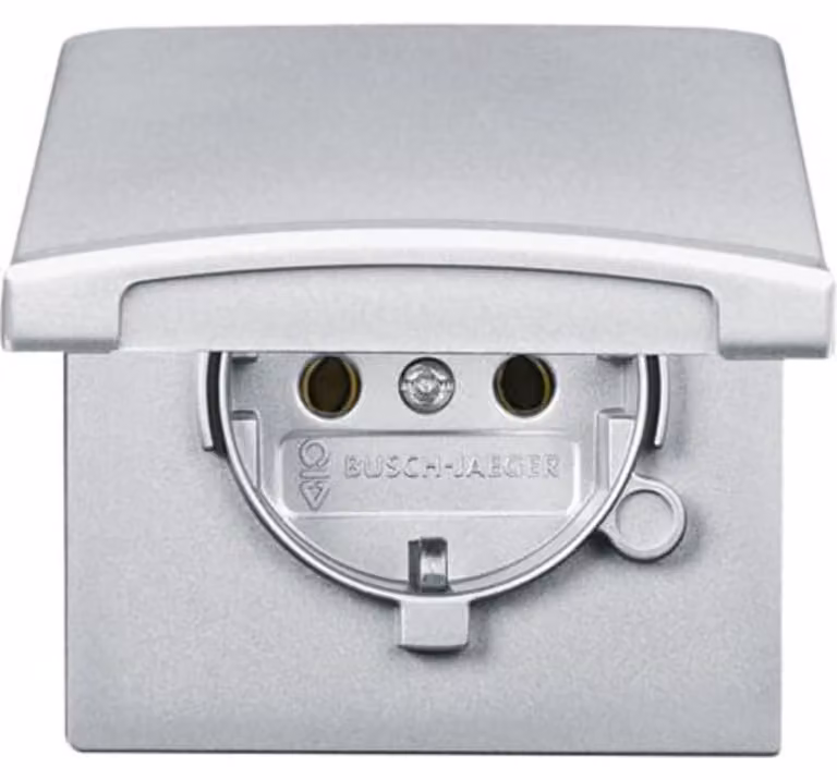 Busch-Jaeger SCHUKO presa con coperchio ribaltabile argento alluminio - Allwetter 44 (IP44), 1 pz.