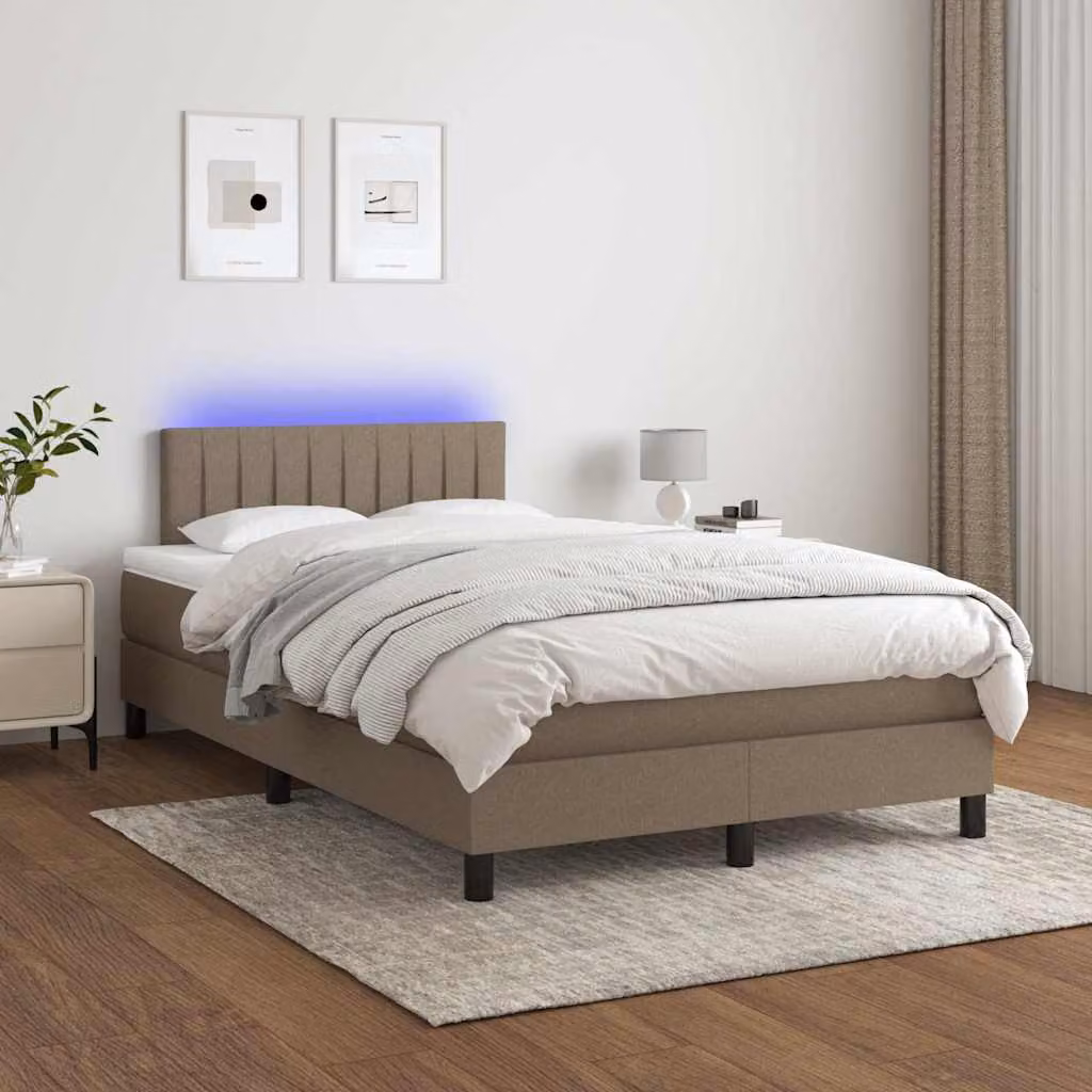 Letto a Molle con Materasso vidaXL in Tessuto con Illuminazione LED e Porte USB, Tortora, L/P: 120 x 200 cm – 1