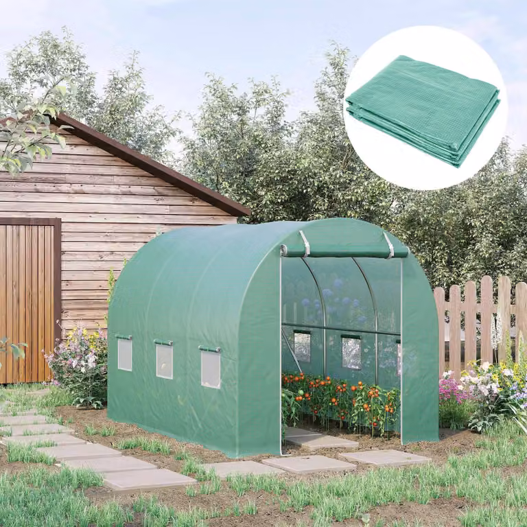 Pellicola per serre resistente ai raggi UV, adatta per serre a tunnel di dimensioni 300x200x200 cm, dotata di porta a rullo e finestre di ventilazione