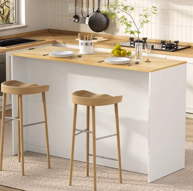Isola cucina 135x55x91 cm in MDF bianco con LED e contenitore integrato –
