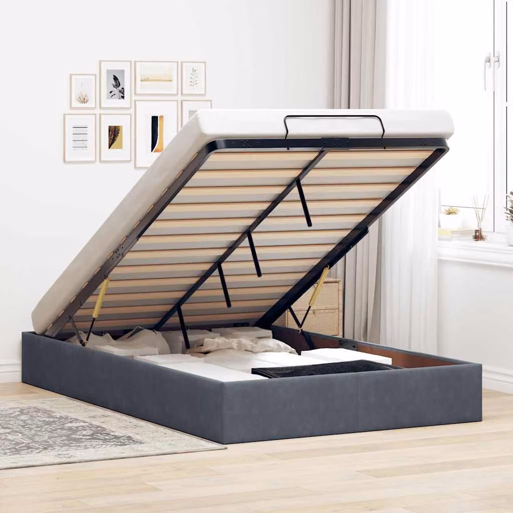 Struttura Letto con Contenitore a Sollevamento vidaXL in Velluto Grigio L/P/H: 200 x 120 x 28 cm