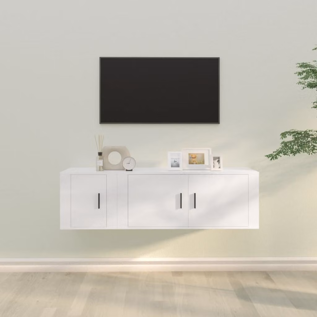 Set di mobili porta TV vidaXL in legno multistrato bianco, design classico a parete per il tuo soggiorno