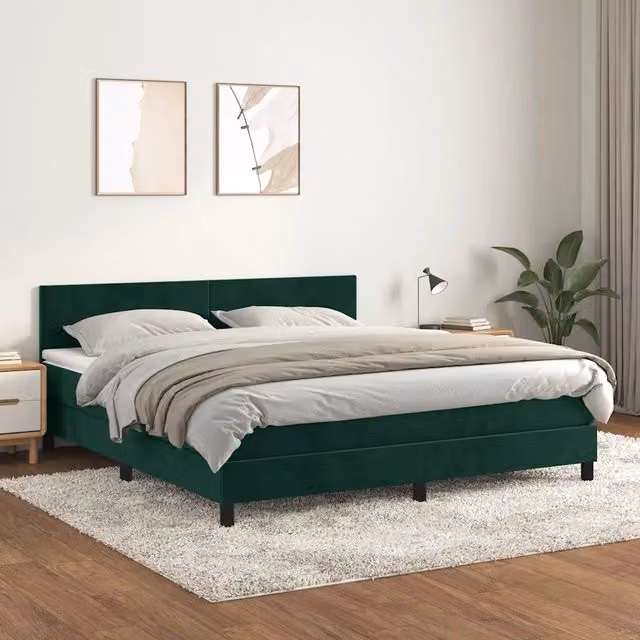 Giroletto a Molle con Materasso Verde Scuro 160x200 cm Velluto 3141194