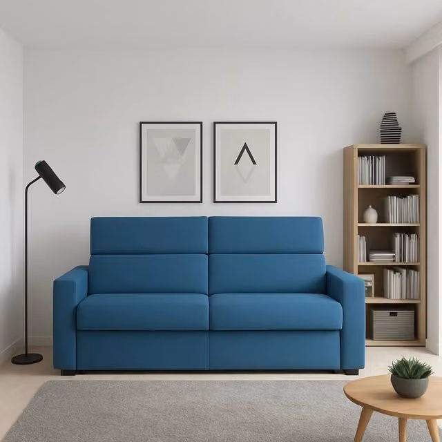 Divano Letino DMORA a 2 posti con rivestimento sfoderabile blu, Made in Italy, L: 200 cm, P: 95 cm, H: 100 cm