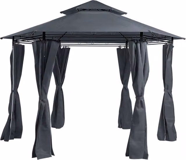 Gazebo da giardino moderno BELIANI con struttura in metallo nero e tenda in poliestere grigio resistente ai raggi UV per giardino o terrazza