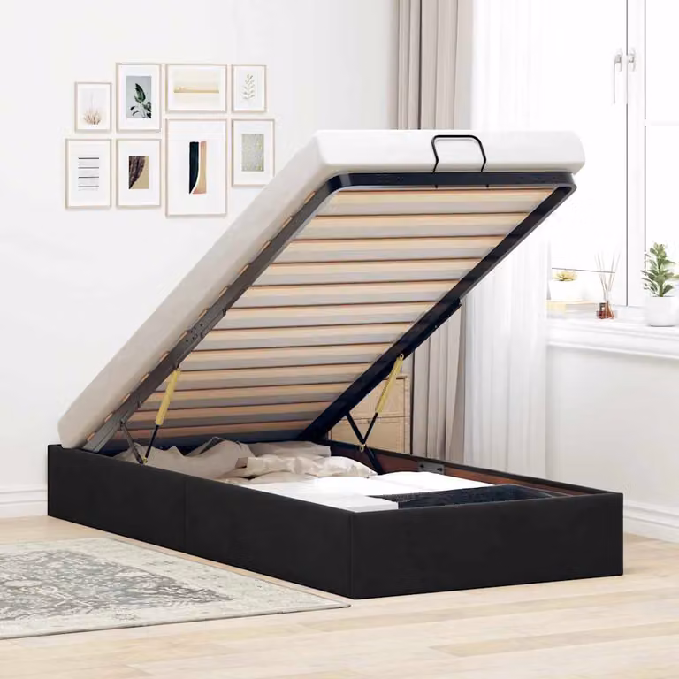 Struttura Letto con Contenitore a Sollevamento vidaXL in Velluto Nero L: 90 cm, P: 190 cm, H: 140 cm