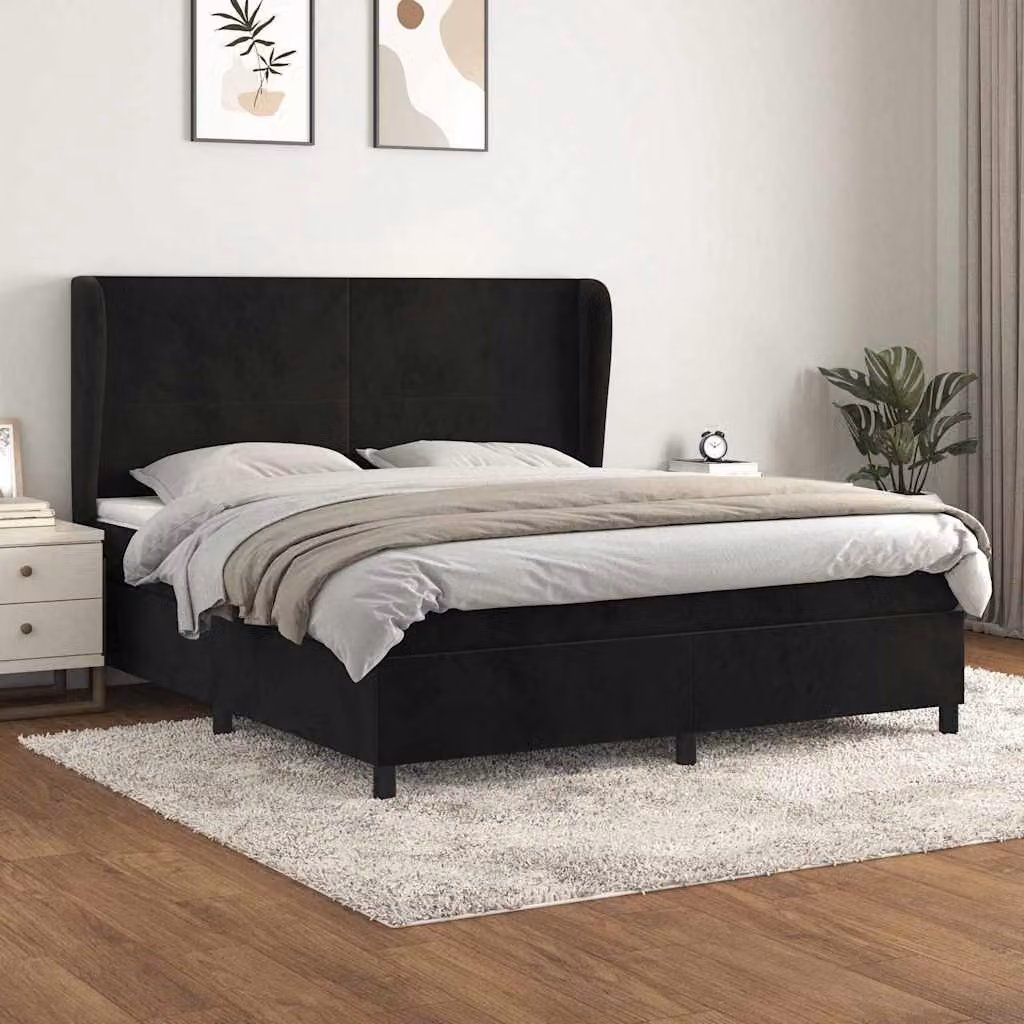 vidaXL Giroletto a Molle con Materasso in Velluto Nero L/P: 180 x 200 cm – 1