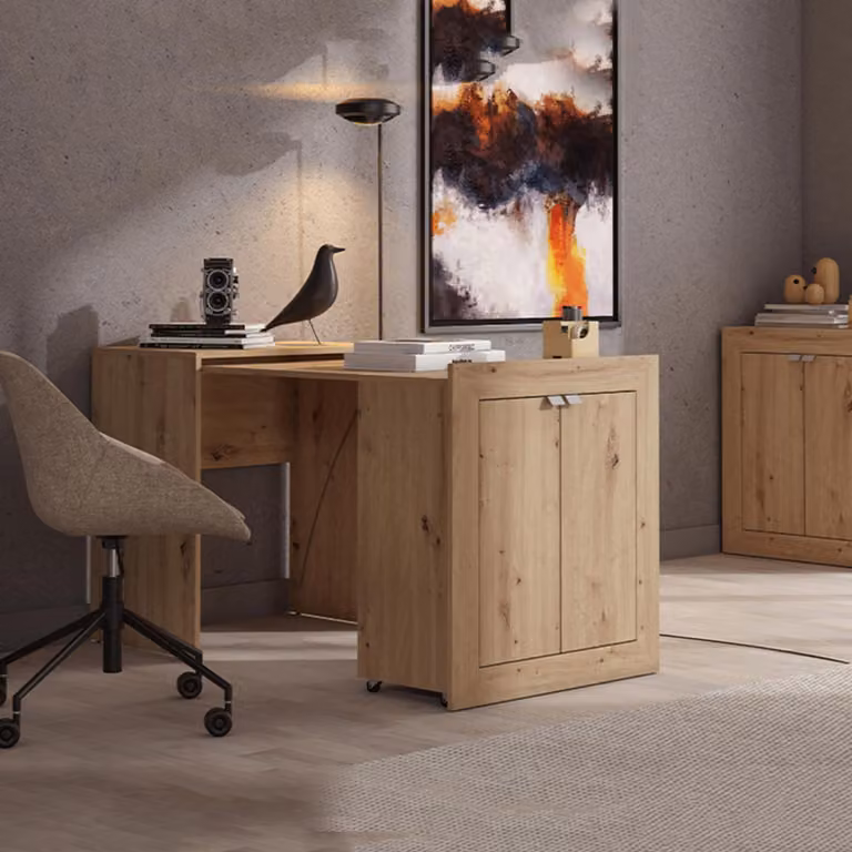 Keylon - Scrivania, 72x47x79h cm Marrone Rovere Nodi, 2 Ripiani