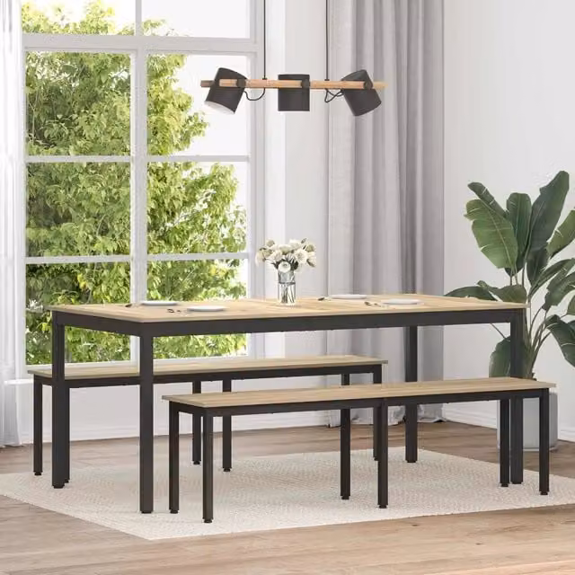 Tavolo da pranzo rettangolare moderno vidaXL in legno ingegnerizzato e metallo, L 180 x P 90 x H 75 cm, disponibile in nero o marrone