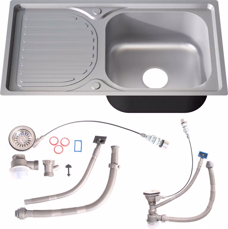 Lavello da cucina in acciaio inox 76×42 cm Lavello da incasso a destra con ripiano a sinistra, sifone