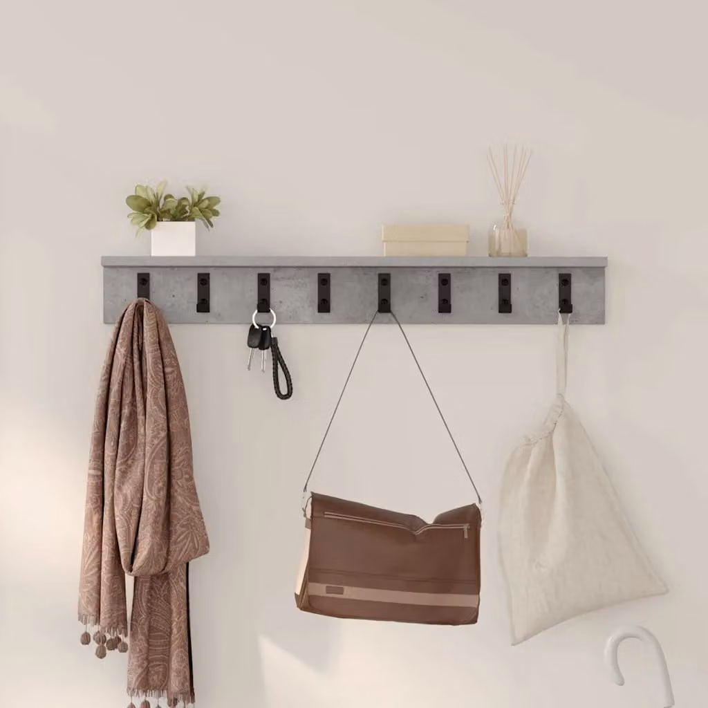 vidaXL Appendiabiti a muro moderno in MDF Grigio cemento L 80 x P 10,5 x H 10,5 cm