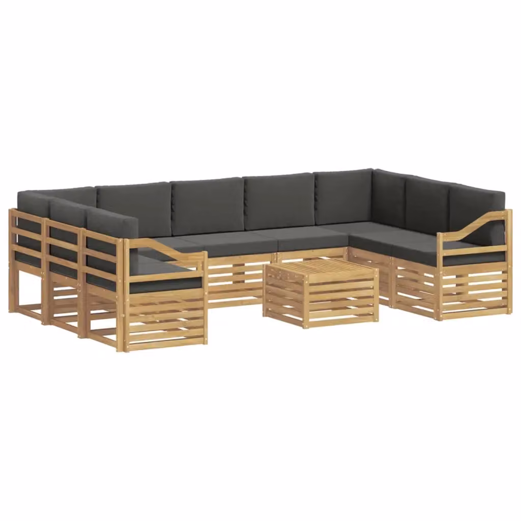 Set di divani da esterno a forma di U vidaXL in legno di acacia con cuscini bianchi e antracite – 2
