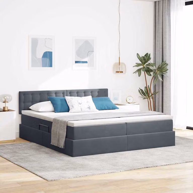 Letto con contenitore e illuminazione LED vidaXL in velluto grigio, L/P/H: 180 x 200 cm