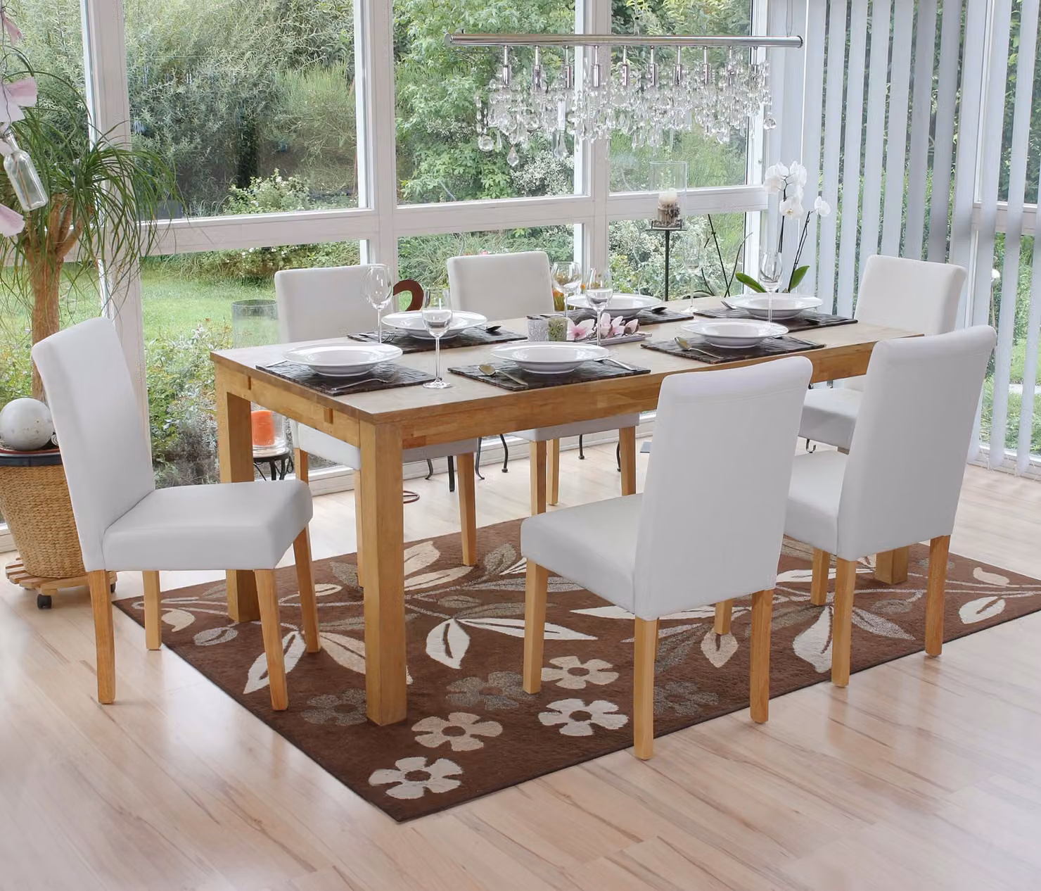 set di 6 sedie per sala da pranzo Sedia da cucina Littau ~ Pelle finta, bianco opaco, gambe chiare