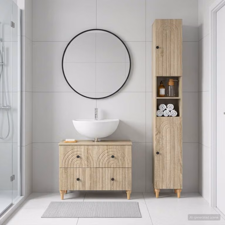 Set di mobili da bagno vidaXL ALKMAAR composto da 2 pezzi in Rovere Sonoma marrone con pensile e mobile lavabo