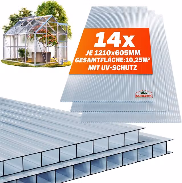 Set di 14 lastre in policarbonato alveolare Gardebruk transparenti, spessore 4 mm, superficie totale 10,25 m² – 1