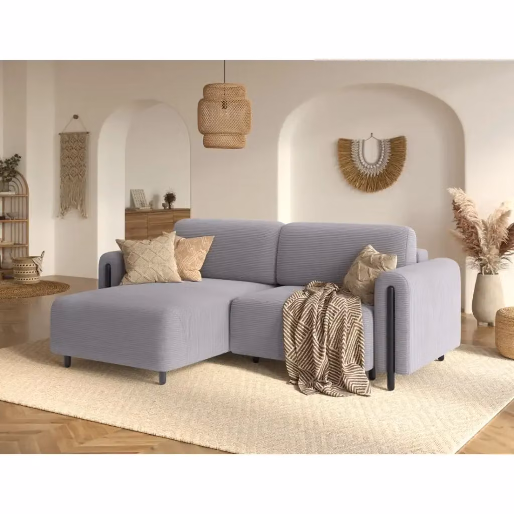 Divano angolare convertibile ARVESSA MEUBLORAMA in velluto a coste grigio con angolo sinistro e contenitore L/P/H: 244 x 154 x 95 cm – 2