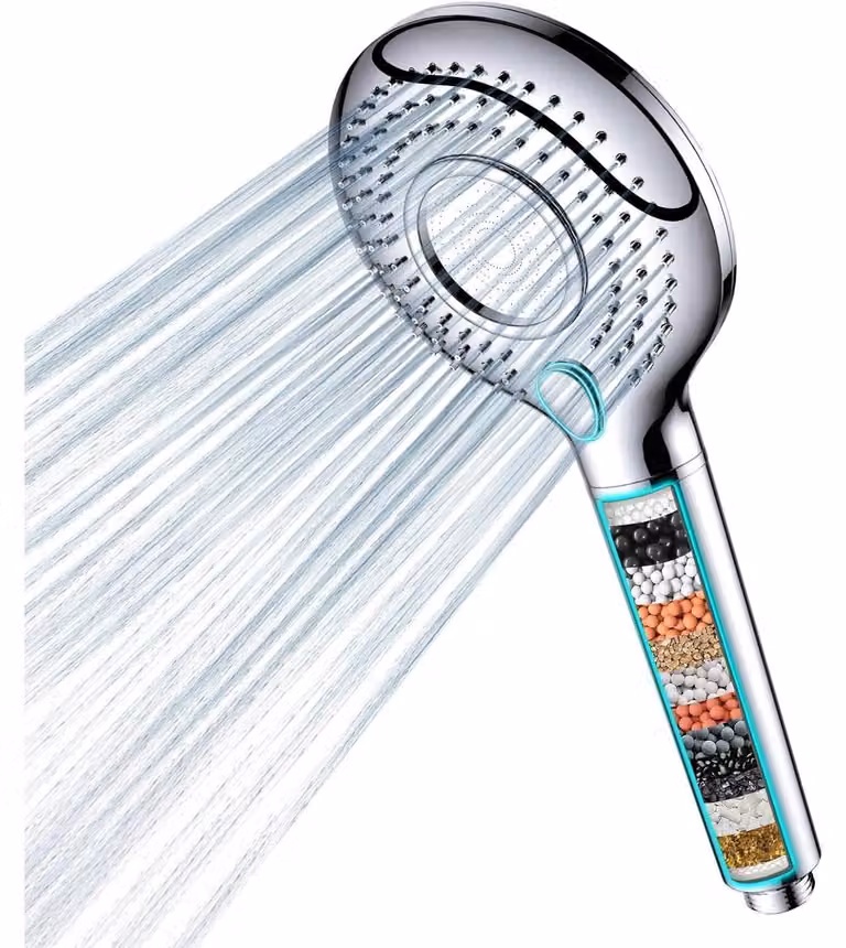 Pistola a mano con filtro a 15 strati, 3 tipi di getto, tubo da 1,5 metri, colore argento