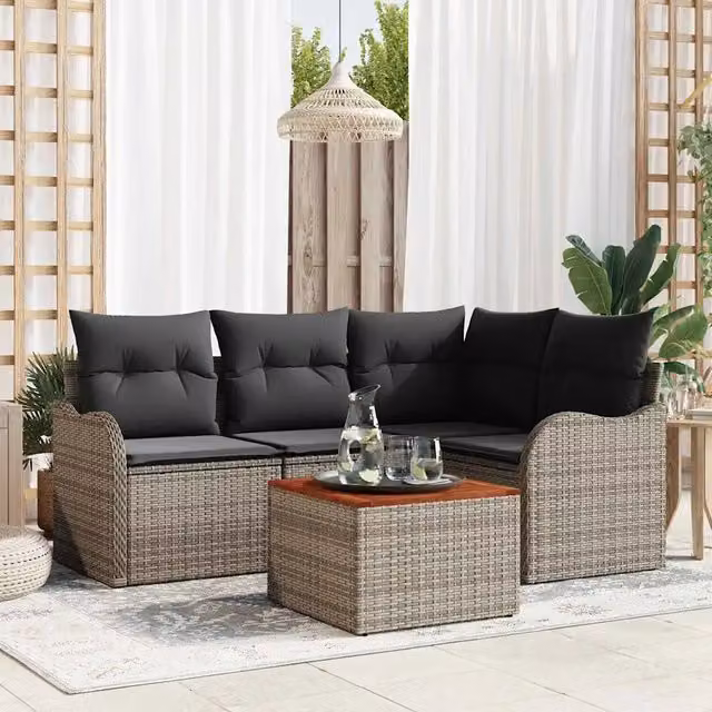 Set Divano da Giardino 5 pz Grigio polyrattan 3356116
