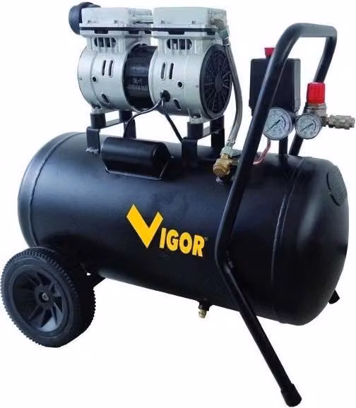 Compressore Silent Vigour VCA-S50 da 50 L, 750W, 2 Cilindri, Trasmissione Diretta, Senza Olio, Nero – 1