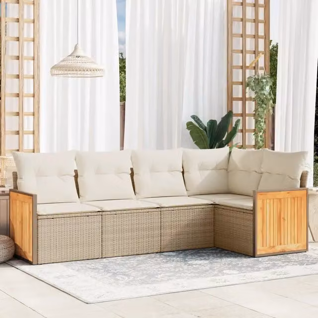 Set Divano da Giardino a L VIDAXL in Polyrattan con Cuscini Beige, 5 Pezzi – 1