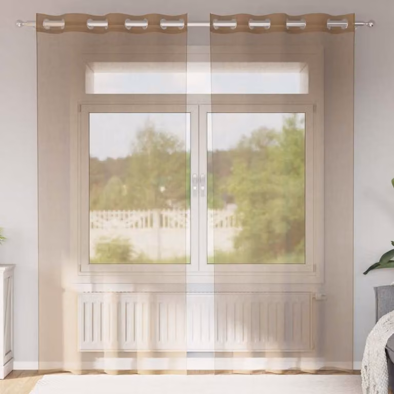 Set di 2 tende in voile semi-trasparenti vidaXL con occhielli, marrone, L: 245 cm x H: 140 cm