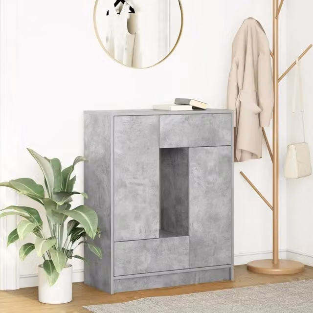 Credenza moderna vidaXL con cassetti e ante in legno, Grigio, L: 73 cm, P: 31 cm, H: 90 cm