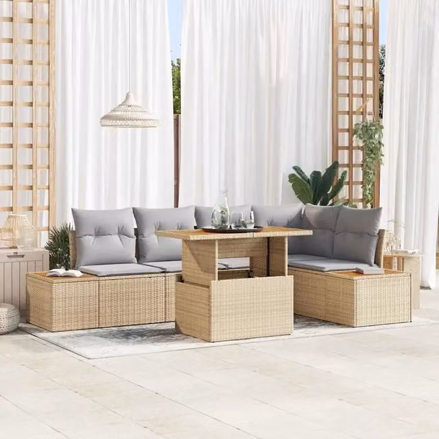 Set Divano da Giardino 6 pz Beige Poly Rattan 3358809